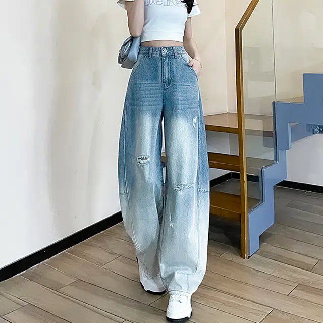 如续 美式复古高级潮流舒适时尚简约阔腿百搭设计感牛仔裤 女款