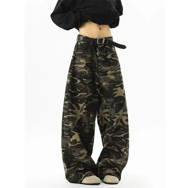 如续 美式复古高街风设计感拖地阔腿长裤百搭慵懒风宽松直筒牛仔裤 男款