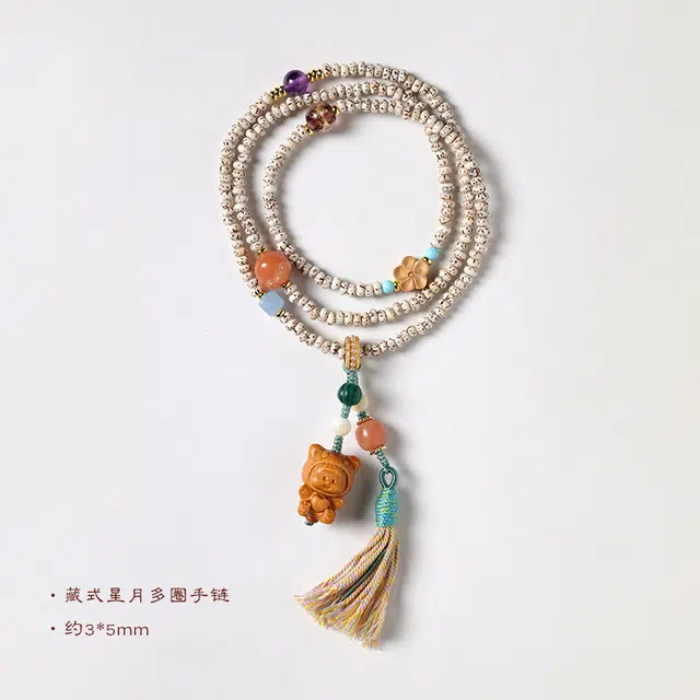 含藏 算盘珠创意檀香恐龙多妹吊坠民族风编织文玩#好运 星月菩提 手串 女款