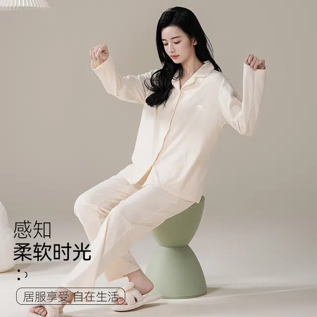 大白鲨 双面磨毛德绒简约甜美保暖长袖长裤睡衣套装 男款