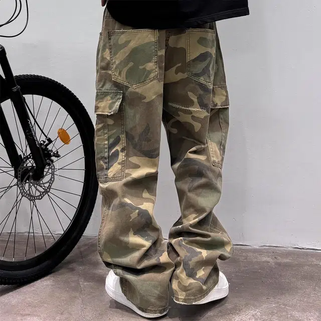 寻星记 美式复古工装风迷彩直筒时尚潮流设计感宽松舒适百搭休闲裤 男女同款
