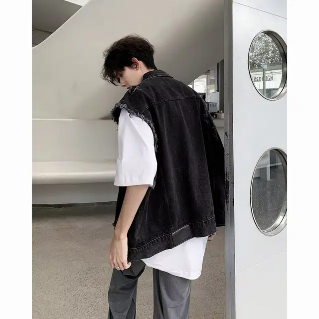 费尔岛上的猫 美式复古潮流无袖牛仔坎肩工装马甲 男女同款