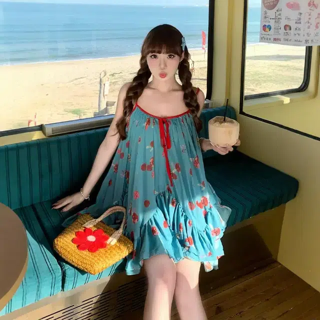 格子苔 不规则碎花法式多巴胺短裙吊带连衣裙 女款