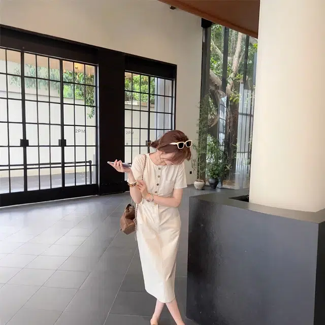 格子苔 简约百搭时尚休闲短袖连衣裙 女款