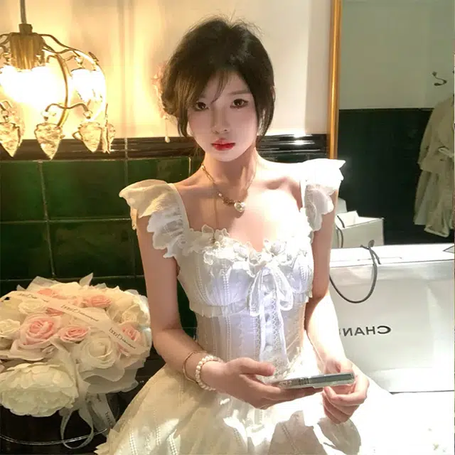 格子苔 收腰初恋蓬蓬裙无袖连衣裙 女款