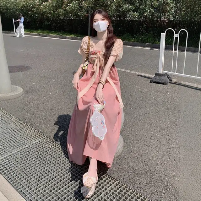 格子苔 汉服仙气温婉小众高级复古气质古风日常垂感长裙短袖连衣裙 女款