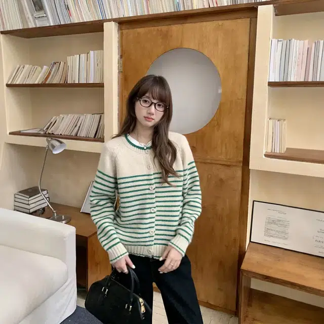 格子苔 复古文艺慵懒风条纹外套女秋季时尚宽松百搭上衣针织衫 女款
