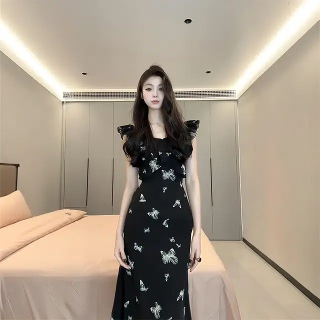 格子苔 高级感法式小飞袖碎花穿搭收腰简约短袖连衣裙 女款