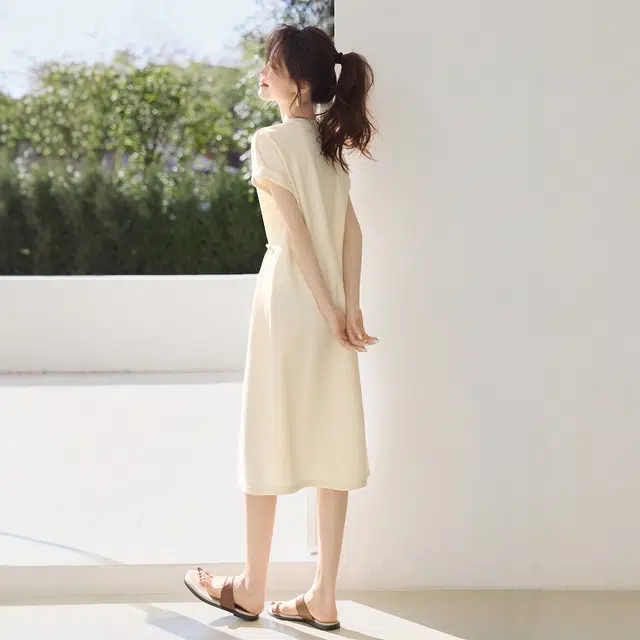 格子苔 休闲百搭显瘦短袖连衣裙 女款