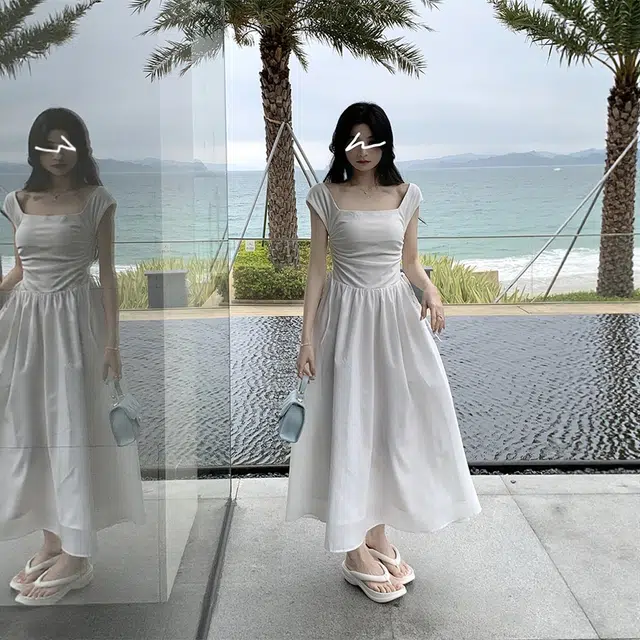 格子苔 休闲气质简约纯色短袖连衣裙 女款
