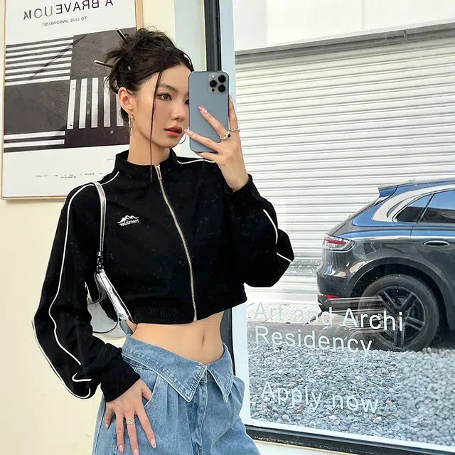 格子苔 美式学院风刺绣宽松长袖卫衣 女款