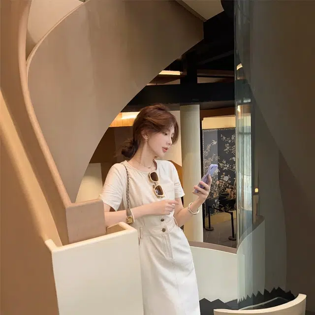 格子苔 简约百搭时尚休闲短袖连衣裙 女款