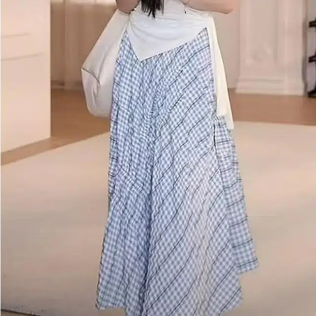 格子苔 气质高腰不规则格子简约舒适休闲长裙 女款