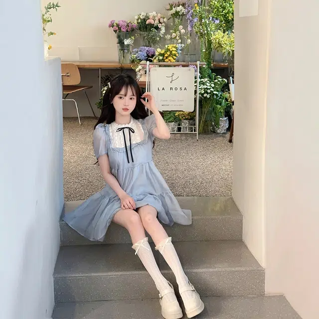 格子苔 夏日法式圆领泡泡袖小仙女娃娃裙短袖连衣裙 女款