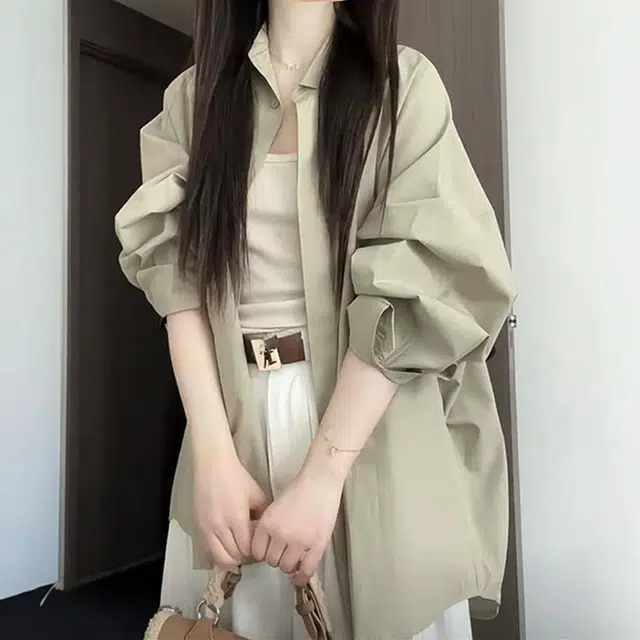 格子苔 通勤穿搭纯色法式简约休闲短袖衬衫 女款