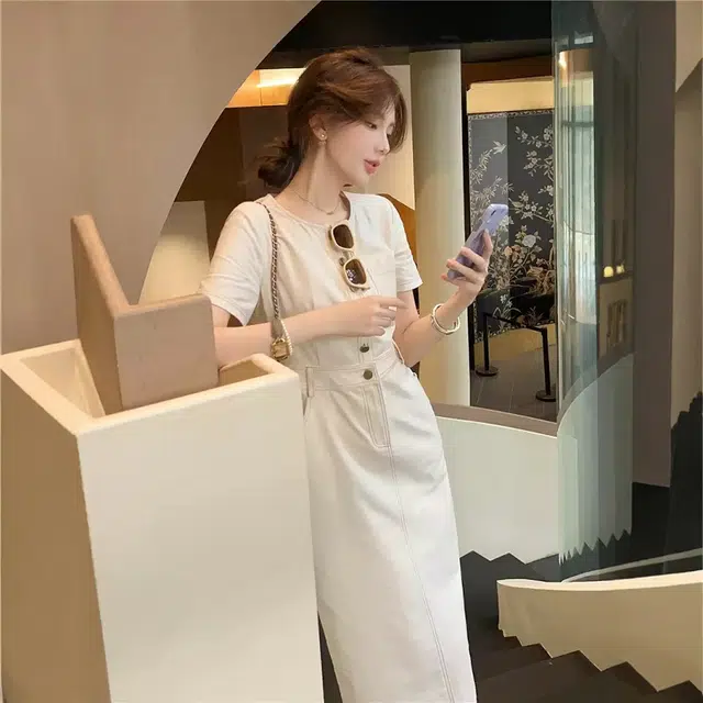 格子苔 简约百搭时尚休闲短袖连衣裙 女款