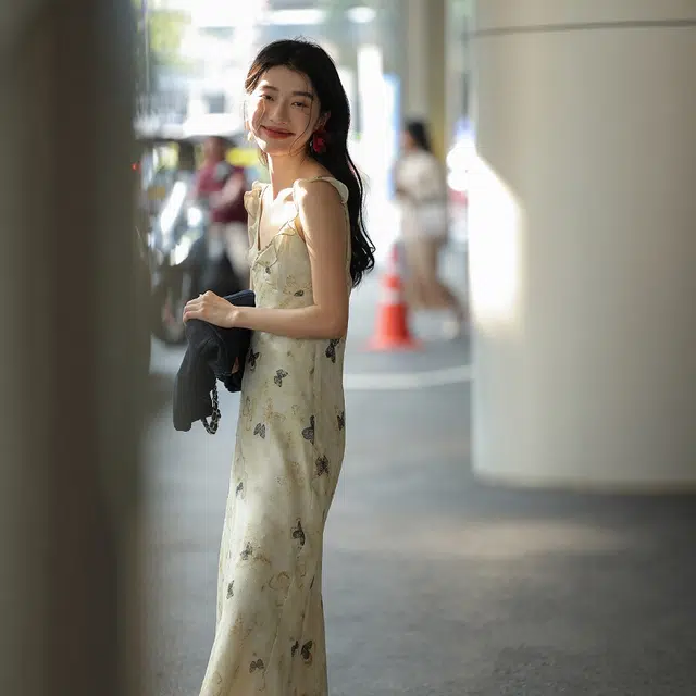 格子苔 新中式碎花法式纯欲温柔无袖裙子度假长裙吊带连衣裙 女款