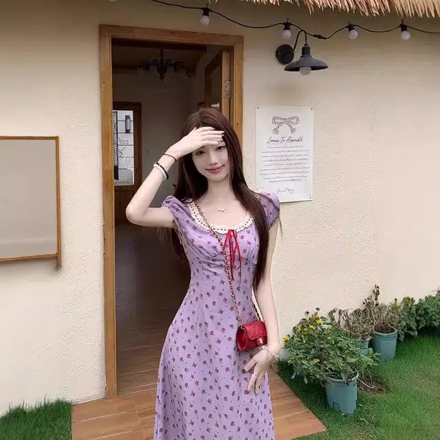 格子苔 多巴胺碎花日常穿搭法式短袖连衣裙 女款