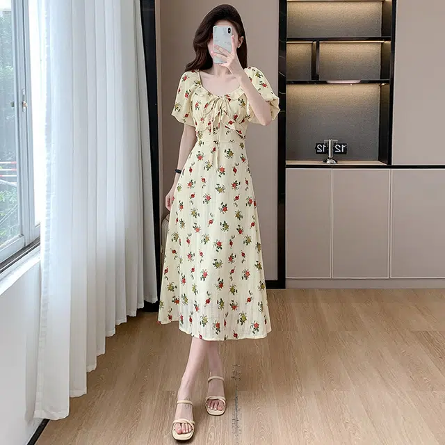 格子苔 碎花显瘦舒适短袖连衣裙 女款