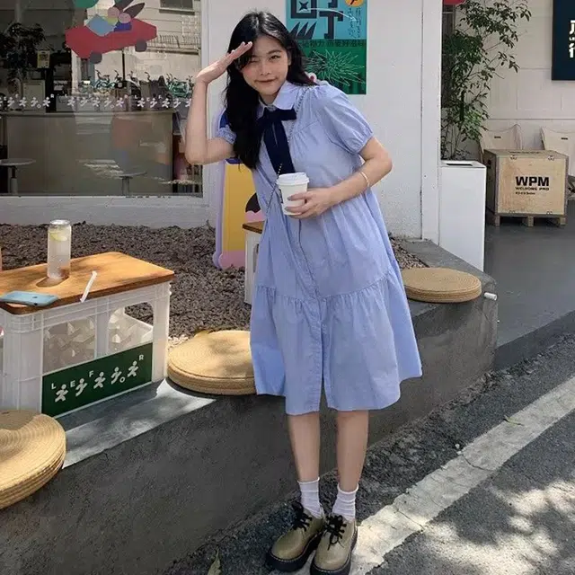 格子苔 宽松显瘦减龄学院风中长裙短袖连衣裙 女款