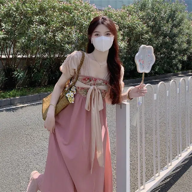 格子苔 汉服仙气温婉小众高级复古气质古风日常垂感长裙短袖连衣裙 女款