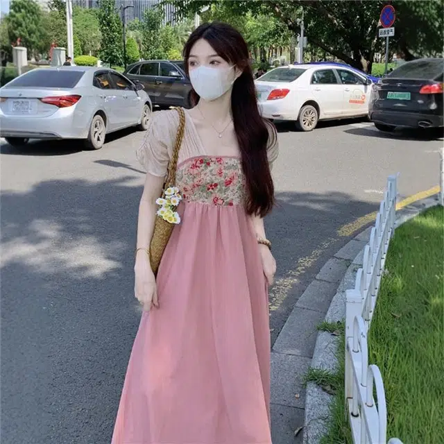 格子苔 汉服仙气温婉小众高级复古气质古风日常垂感长裙短袖连衣裙 女款