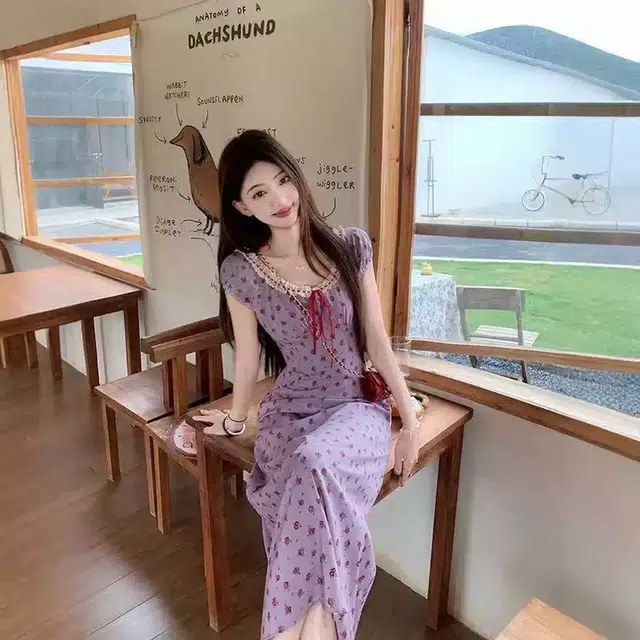 格子苔 多巴胺碎花日常穿搭法式短袖连衣裙 女款