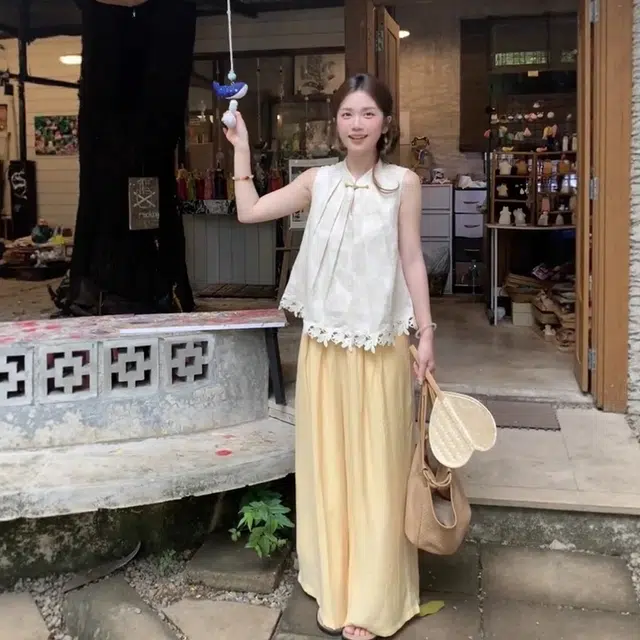 格子苔 山茶梨香夏季新中式气质马甲上衣裤子两件休闲套装 女款