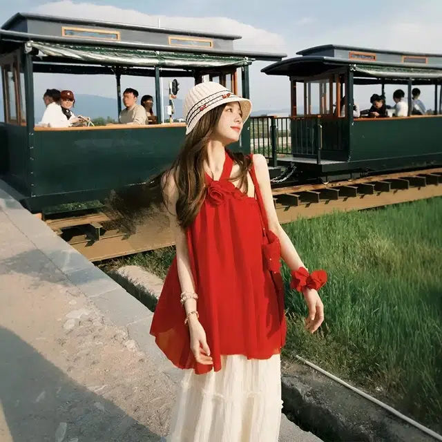 格子苔 初夏搭配一整套旅游穿搭夏日出游拍照甜美小裙子裙装套装 女款