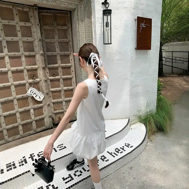 格子苔 法式花苞子小个子背心小众蓬蓬无袖连衣裙 女款