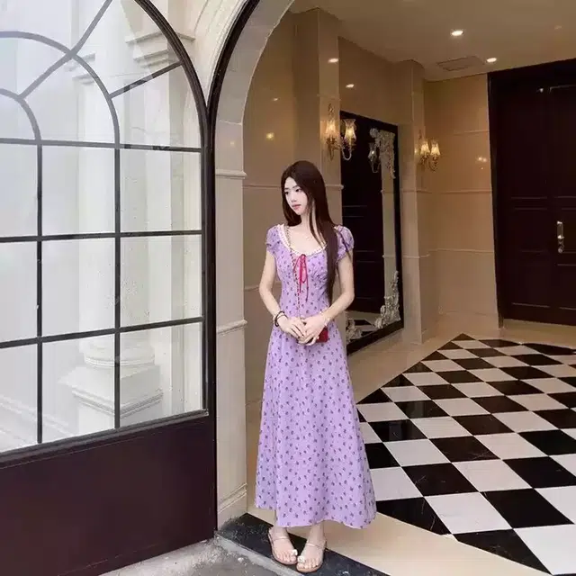格子苔 多巴胺碎花日常穿搭法式短袖连衣裙 女款