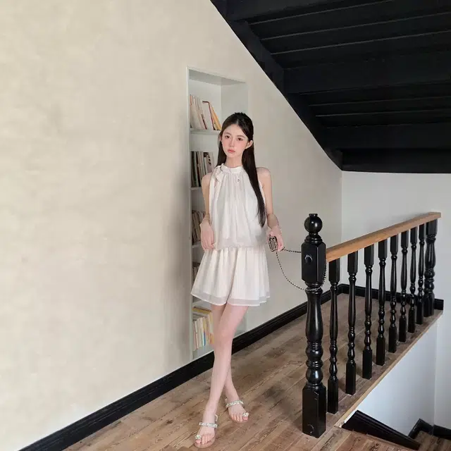 格子苔 法式度假小个子收腰短裙时尚简约无袖连衣裙 女款