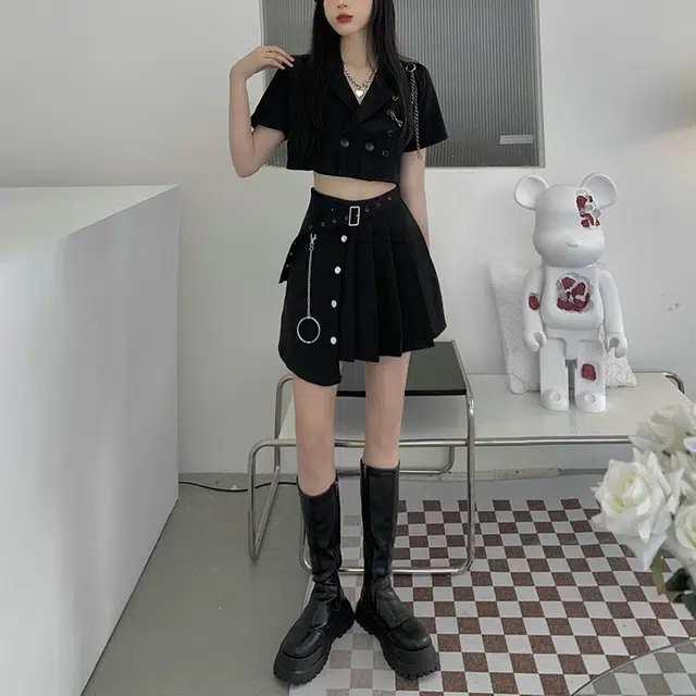 格子苔 酷飒拽姐辣妹穿搭甜辣裙子夏季冷淡系高级感甜辣裙休闲套装 女款