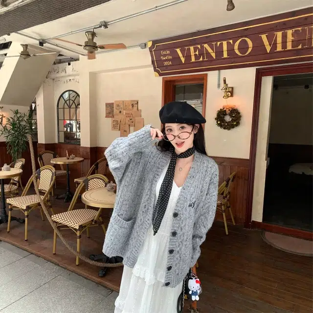 格子苔 慵懒风长袖宽松开衫格子针织衫 女款