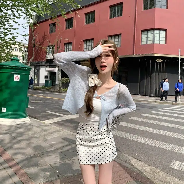 格子苔 新中式冰丝开衫外套夏薄款吊带外搭防晒罩衫盘扣上衣长袖针织衫 女款
