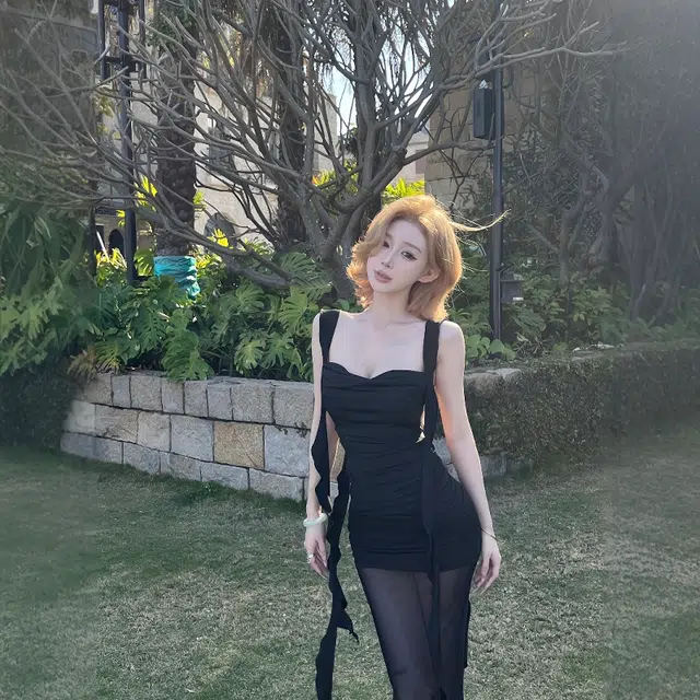 格子苔 法式复古网纱拼接夏季纯欲风鱼尾包臀裙子吊带连衣裙 女款