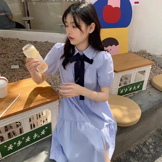 格子苔 宽松显瘦减龄学院风中长裙短袖连衣裙 女款