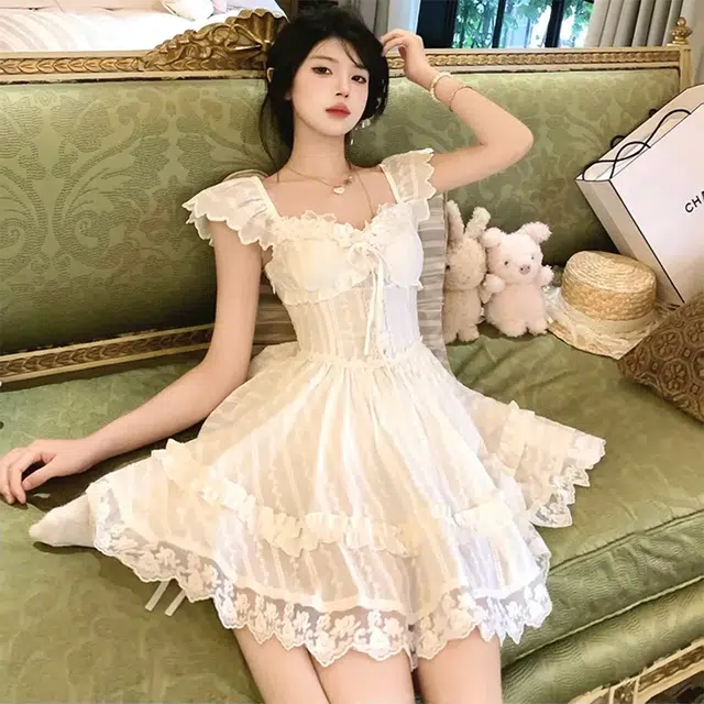 格子苔 收腰初恋蓬蓬裙无袖连衣裙 女款