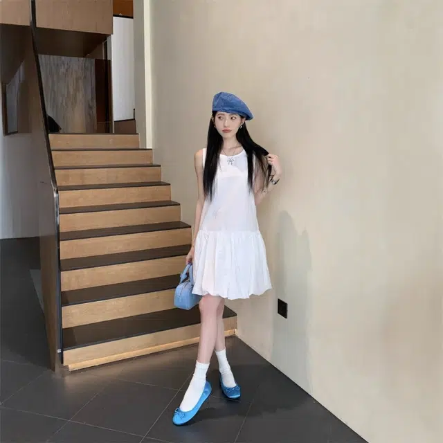 格子苔 法式花苞子小个子背心小众蓬蓬无袖连衣裙 女款
