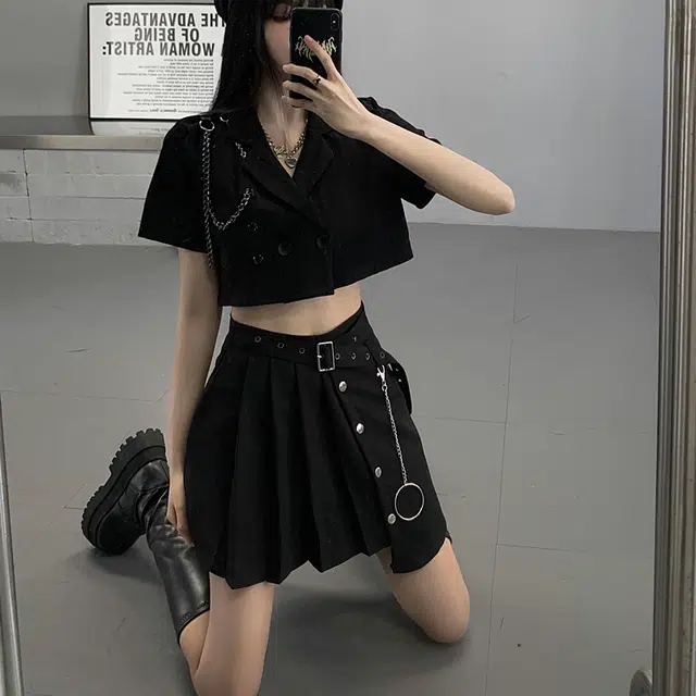 格子苔 酷飒拽姐辣妹穿搭甜辣裙子夏季冷淡系高级感甜辣裙休闲套装 女款