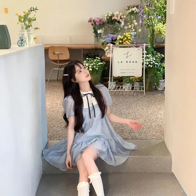 格子苔 夏日法式圆领泡泡袖小仙女娃娃裙短袖连衣裙 女款
