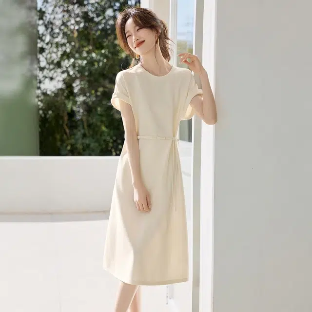 格子苔 休闲百搭显瘦短袖连衣裙 女款