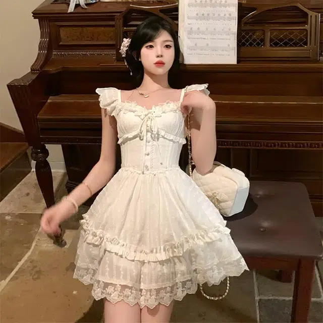 格子苔 收腰初恋蓬蓬裙无袖连衣裙 女款