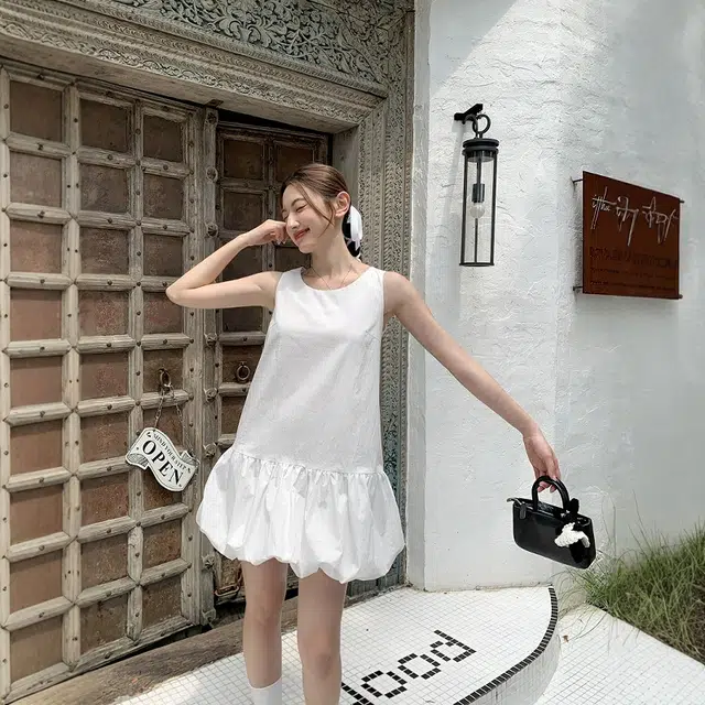格子苔 法式花苞子小个子背心小众蓬蓬无袖连衣裙 女款