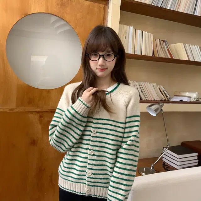 格子苔 复古文艺慵懒风条纹外套女秋季时尚宽松百搭上衣针织衫 女款