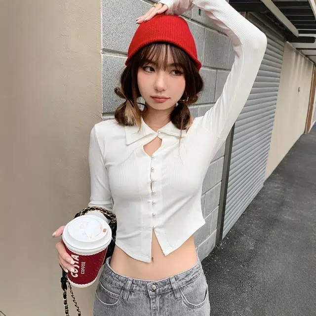 格子苔 设计感小众辣妹修身短款长袖内搭紧身衬衣上衣针织衫 女款