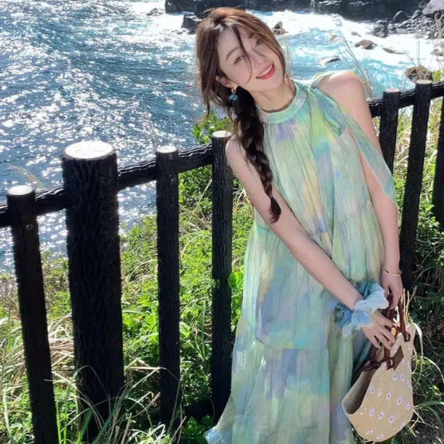 格子苔 夏季扎染绑带蓬蓬裙高级感小众宽松显瘦少女初恋气质女无袖连衣裙 女款