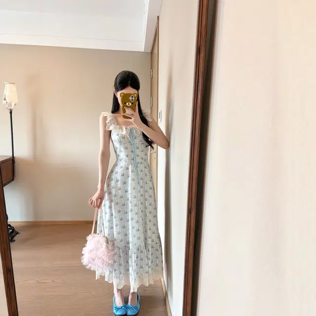 格子苔 蕾丝吊带碎花子气质绝美海边度假风长裙无袖连衣裙 女款