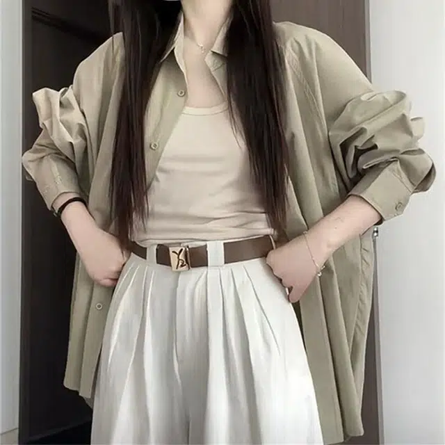 格子苔 通勤穿搭纯色法式简约休闲短袖衬衫 女款
