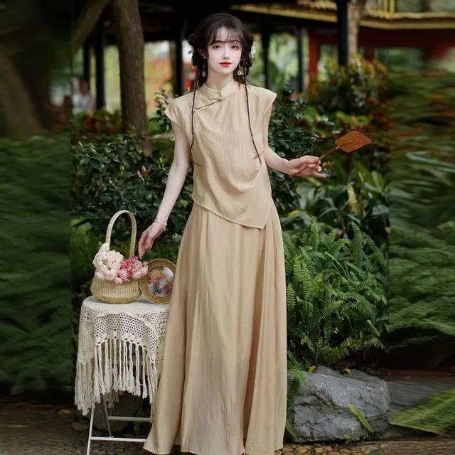 格子苔 新中式女夏季清冷感国风裙子穿搭夏装搭配一整套舒适 裙装套装 女款
